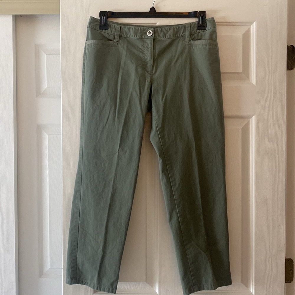 WHBM women’s green straight leg ankle chinos. 9” rise, 26 1-2” inseam.